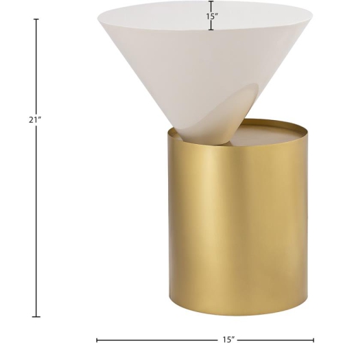 Meridian Furniture Damon White Metal Top End Table with Brushed Brass Metal Base