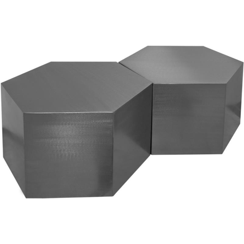 MERIDIAN FURNITURE  Hexagon Brushed Chrome 2 Piece Modular Coffee Table