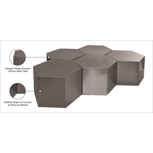 Meridian Furniture Hexagon Brushed Chrome 5 Piece Modular Coffee Table