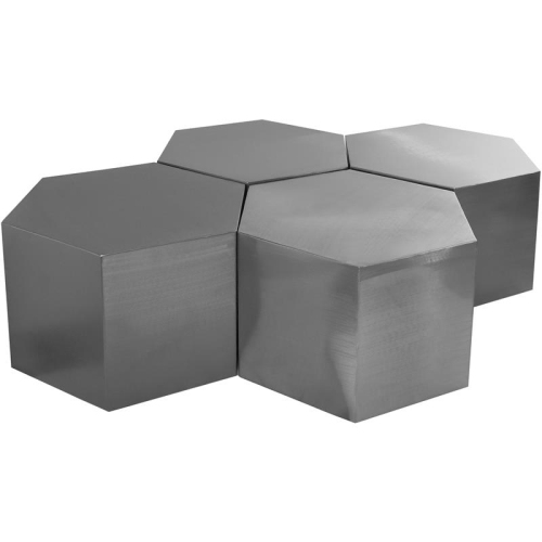 MERIDIAN FURNITURE  Hexagon Brushed Chrome 4 Piece Modular Coffee Table