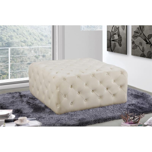 Meridian Furniture Ariel Button Tufted Cream Velvet Ottoman and Bench