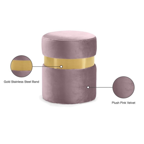 Meridian Furniture Hailey Contemporary Velvet Ottoman/Stool in Pink
