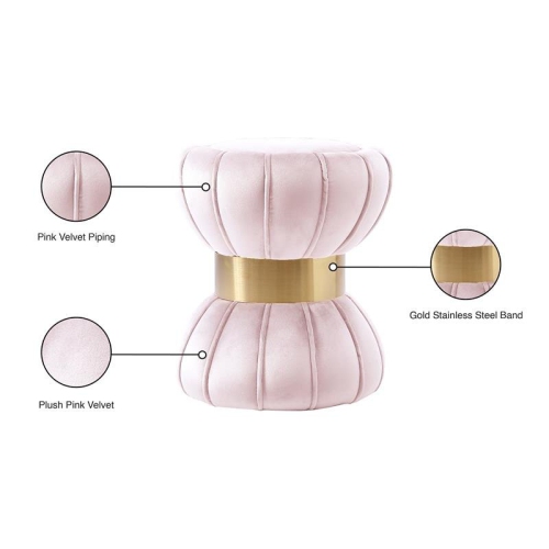 Meridian Furniture Vino Contemporary Velvet Ottoman/Stool in Pink