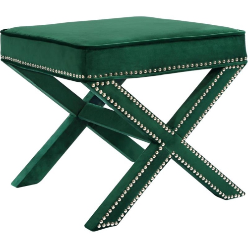 MERIDIAN FURNITURE  Nixon Contemporary Velvet Ottoman/bench In In Green