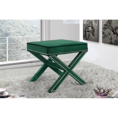 Meridian Furniture Nixon Contemporary Velvet Ottoman/Bench in Green