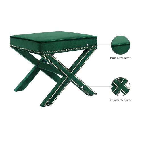 Meridian Furniture Nixon Contemporary Velvet Ottoman/Bench in Green