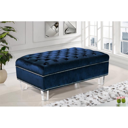 Meridian Furniture Lucas Navy Velvet Ottoman