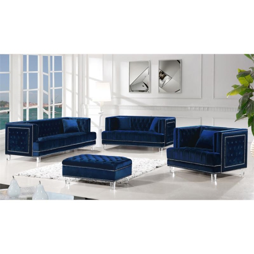 Meridian Furniture Lucas Navy Velvet Ottoman