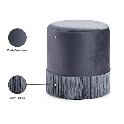 Meridian Furniture Teddy Contemporary Velvet Ottoman/Stool in Gray
