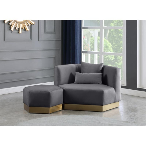 Meridian Furniture Marquis Gray Velvet Ottoman