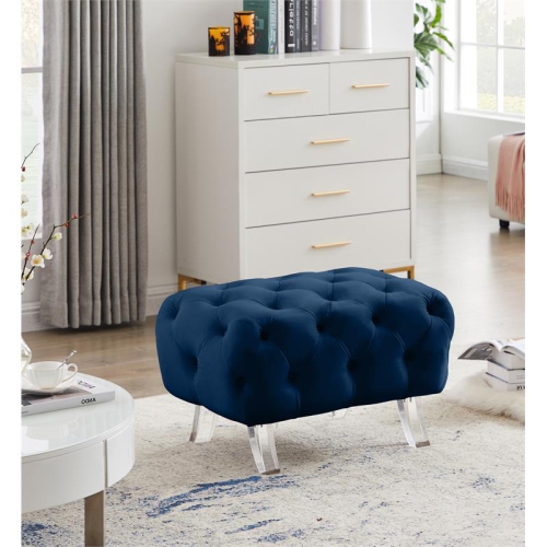 Meridian Furniture Crescent Navy Velvet Ottoman