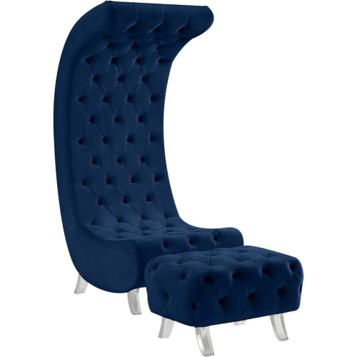 Meridian Furniture Crescent Navy Velvet Ottoman
