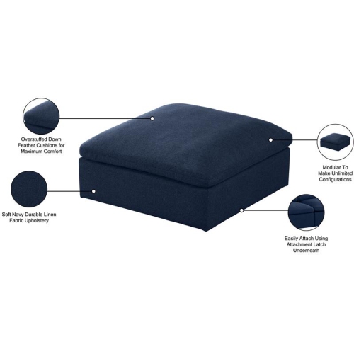 Meridian Furniture Serene Navy Durable Linen Fabric Deluxe Ottoman