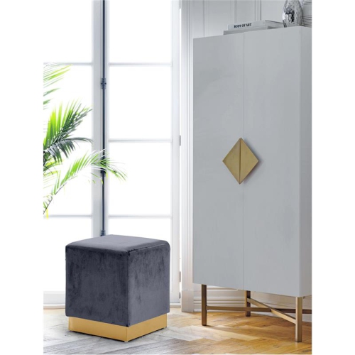 Meridian Furniture Jax Contemporary Velvet Ottoman/Stool in Gray