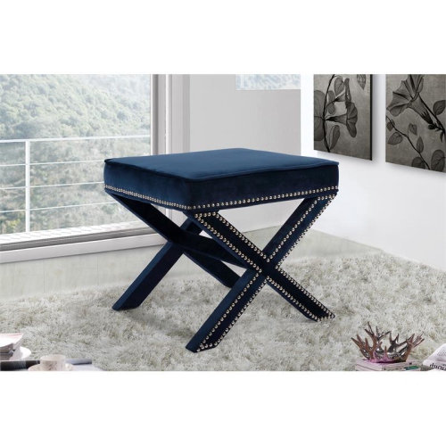 Meridian Furniture Nixon Contemporary Velvet Ottoman/Bench in Navy