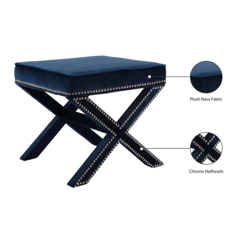Meridian Furniture Nixon Contemporary Velvet Ottoman/Bench in Navy