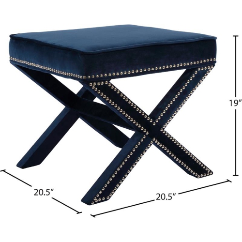 Meridian Furniture Nixon Contemporary Velvet Ottoman/Bench in Navy
