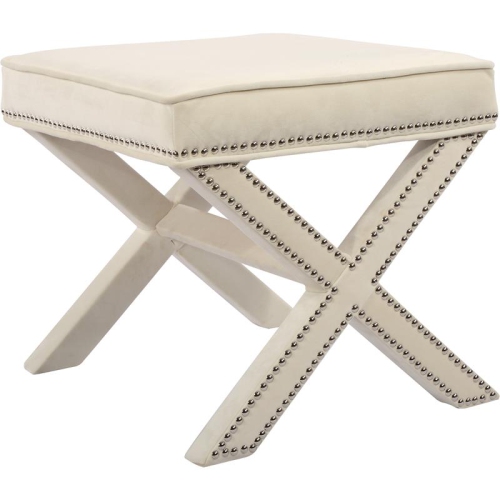 MERIDIAN FURNITURE  Nixon Contemporary Velvet Ottoman/bench In Cream