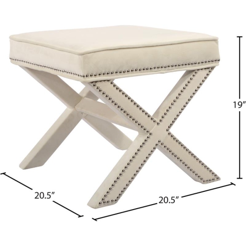 Meridian Furniture Nixon Contemporary Velvet Ottoman/Bench in Cream