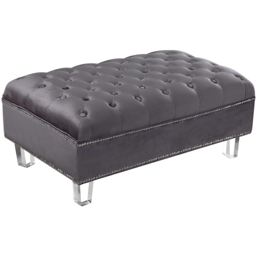 MERIDIAN FURNITURE  Lucas Velvet Ottoman In Grey
