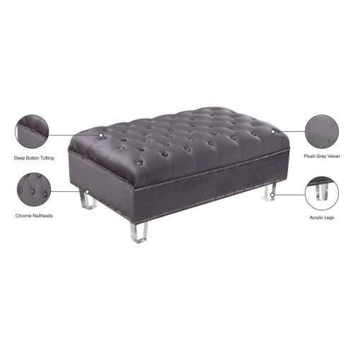 Meridian Furniture Lucas Grey Velvet Ottoman