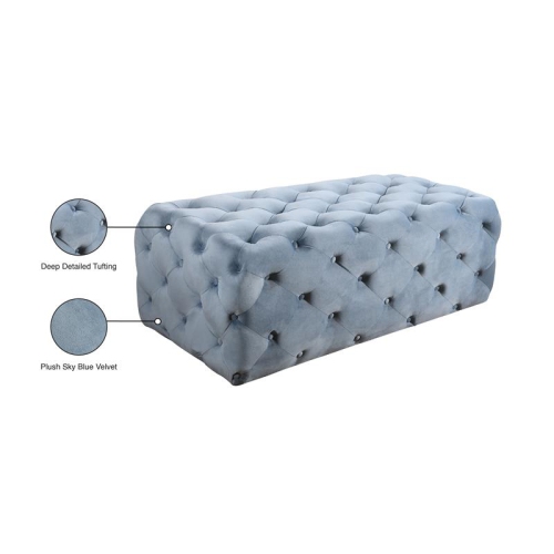Meridian Furniture Casey Button Sky Blue Velvet Ottoman and Bench