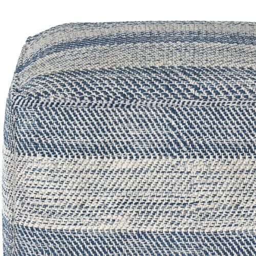 Simpli Home Clay Boho Square Pouf in Patterened Teal Melange Cotton