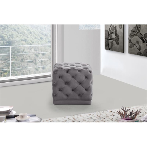 Meridian Furniture Stella Contemporary Velvet Ottoman/Stool in Gray