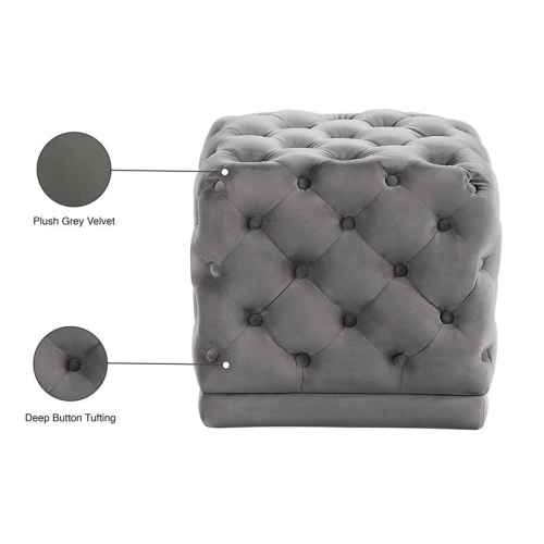 Meridian Furniture Stella Contemporary Velvet Ottoman/Stool in Gray