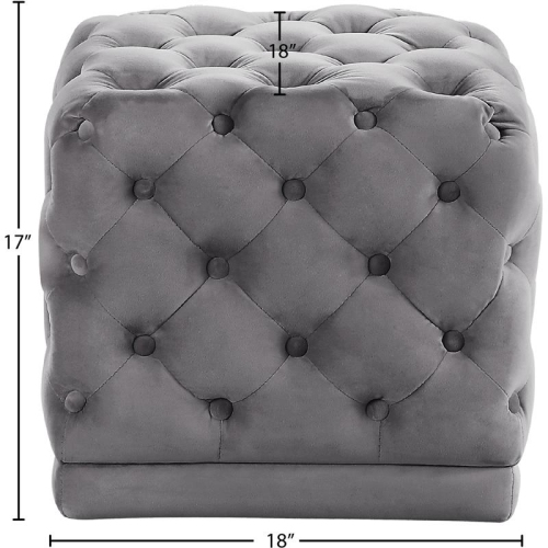 Meridian Furniture Stella Contemporary Velvet Ottoman/Stool in Gray