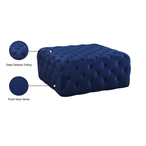 Meridian Furniture Ariel Button Tufted Navy Velvet Ottoman and Bench