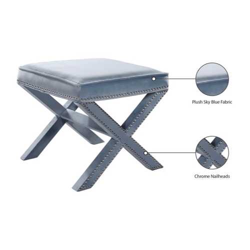 Meridian Furniture Nixon Contemporary Velvet Ottoman/Bench in Sky Blue