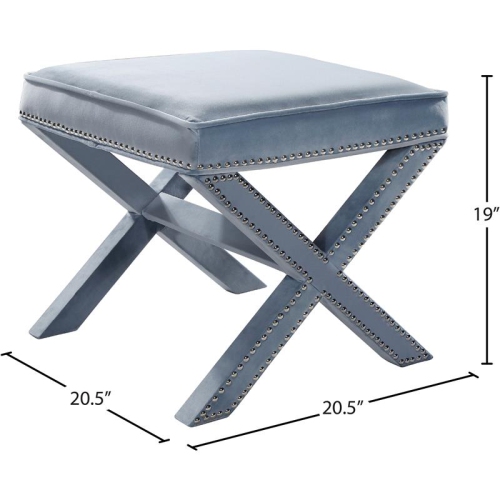 Meridian Furniture Nixon Contemporary Velvet Ottoman/Bench in Sky Blue