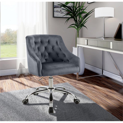 Meridian Furniture Arden Swivel Adjustable Gray Velvet and Chrome Office Chair
