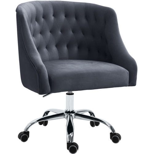 Meridian Furniture Arden Swivel Adjustable Gray Velvet and Chrome Office Chair