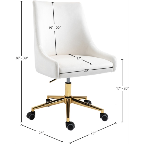 Meridian Furniture Karina Swivel Adjustable Cream Velvet and Gold Office Chair