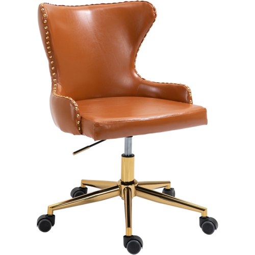 Image 1 of 8.. Meridian Furniture Hendrix Swivel Adjustable Cognac Faux Leather Office Chair