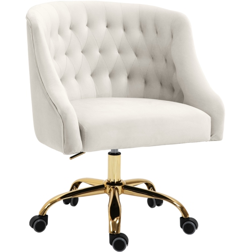 Meridian Furniture Arden Swivel Adjustable Cream Velvet and Gold Office Chair