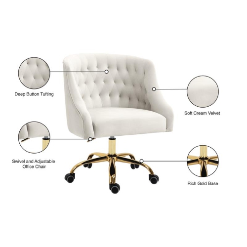 Meridian Furniture Arden Swivel Adjustable Cream Velvet and Gold Office Chair