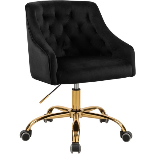 MERIDIAN FURNITURE  Arden Swivel Adjustable Black Velvet And Gold Office Chair