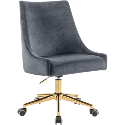 MERIDIAN FURNITURE  Karina Swivel Adjustable Gray Velvet And Gold Office Chair