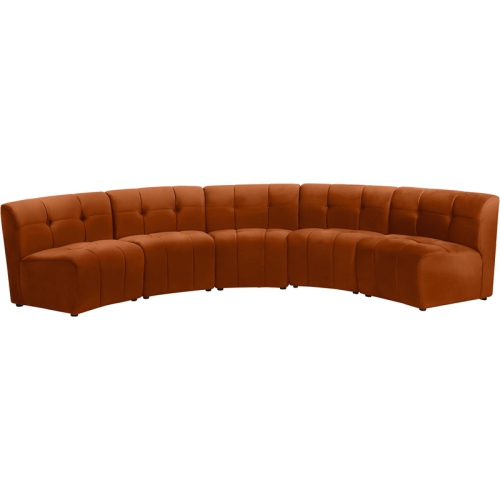MERIDIAN FURNITURE  Limitless Cognac Velvet Modular 5 Piece Sectional
