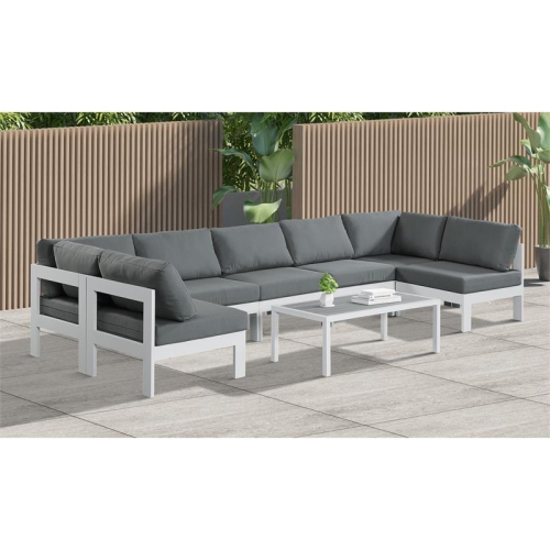 Meridian Furniture Nizuc Grey Fabric Outdoor Patio Modular Sectional