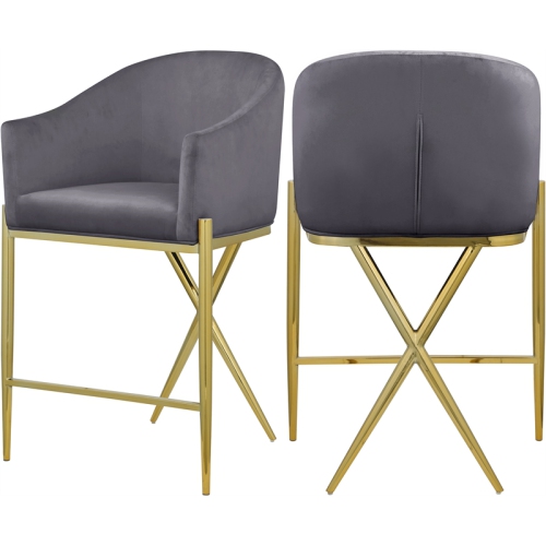 Meridian Furniture Xavier Gray Velvet Counter Stool with Gold Metal Legs
