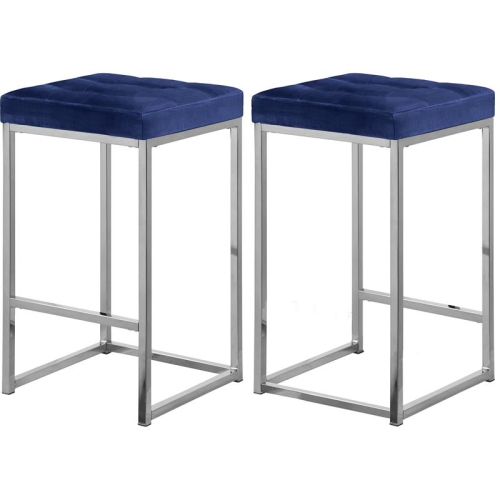 MERIDIAN FURNITURE  Nicola 26.5"h Velvet Counter Stool In (Set Of 2) In Navy