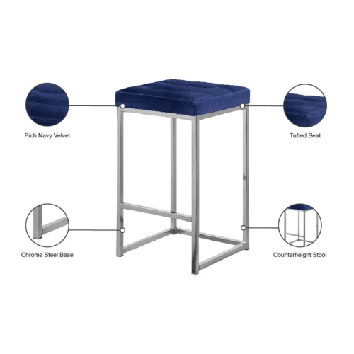 Meridian Furniture Nicola 26.5"H Velvet Counter Stool in Navy