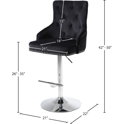Meridian Furniture Claude 34.5"H Velvet Adjustable Bar Stool in Black
