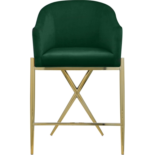 Meridian Furniture Xavier Green Velvet Counter Stool with Gold Metal Legs