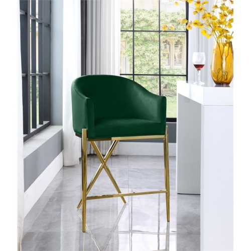 Meridian Furniture Xavier Green Velvet Counter Stool with Gold Metal Legs