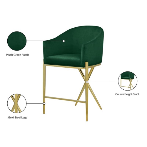 Meridian Furniture Xavier Green Velvet Counter Stool with Gold Metal Legs